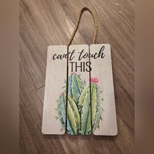 Rustic Cactus Wall Decor Sign with Pink & Blue Accents